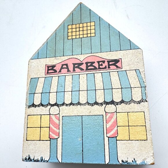 Hand-Painted Wooden Village House Decor Blocks Set Of 3 Vintage - Picture 4 of 7